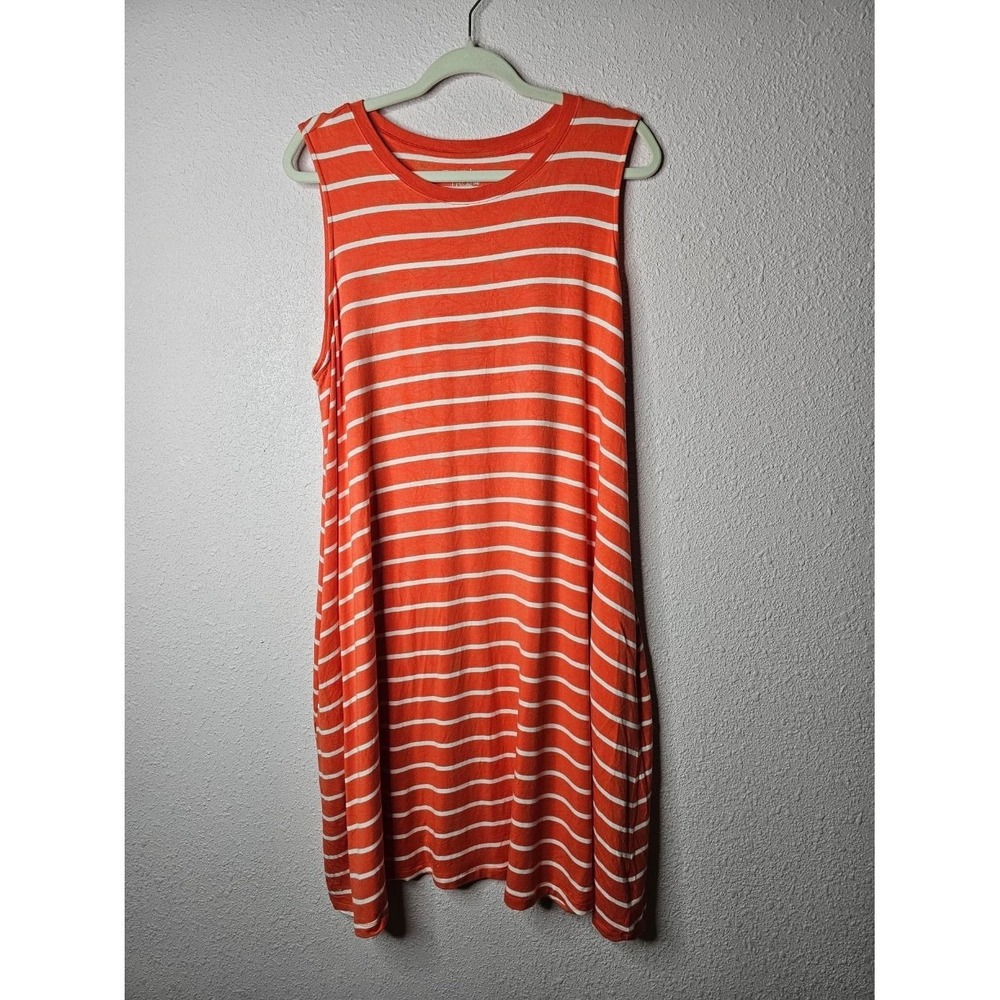 Time and Tru Womens XXL Orange White Striped Sleeveless Pocket Swing Dress Fall
